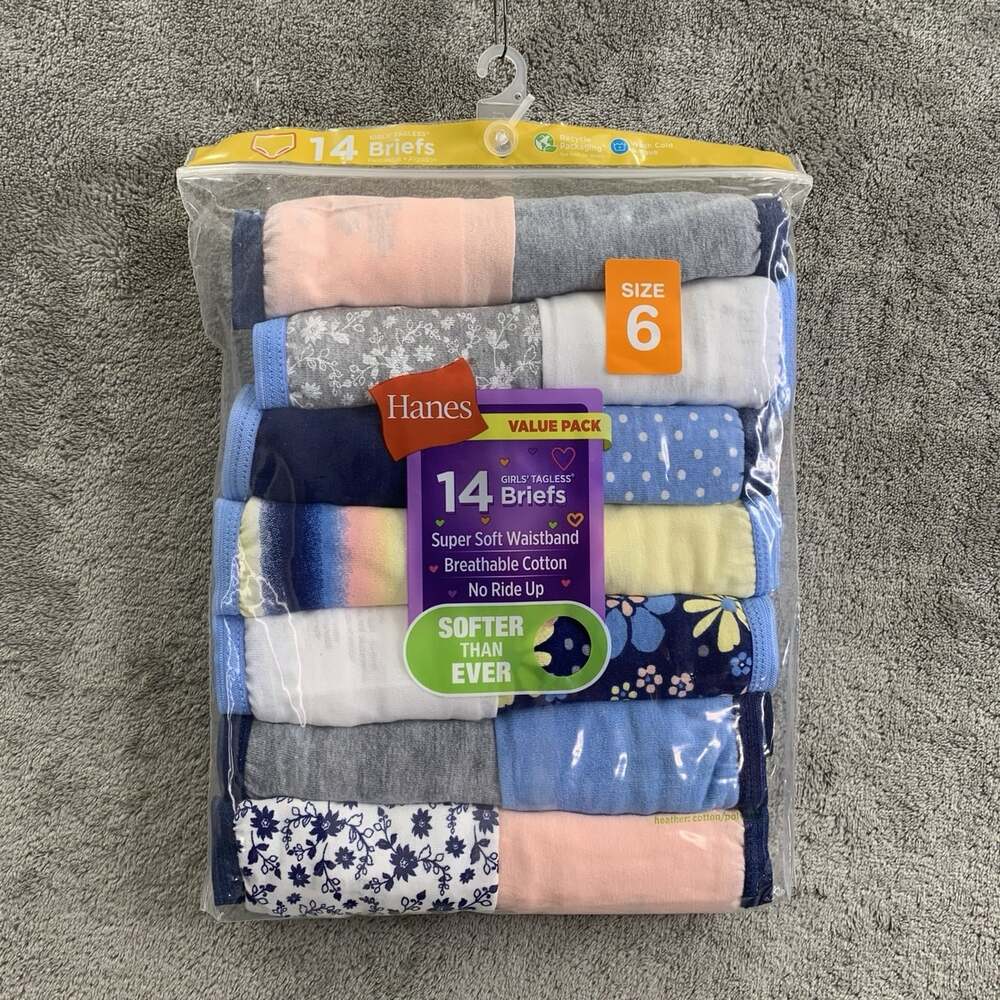 Hanes Underwear Youth Girl 6 Tagless 14 Briefs Soft Breathable No Ride Up Cotton
